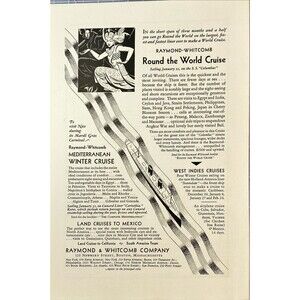 Raymond & Whitcomb *World, Mediterranean, West Indies Cruises" Vtg Print Ad 1930